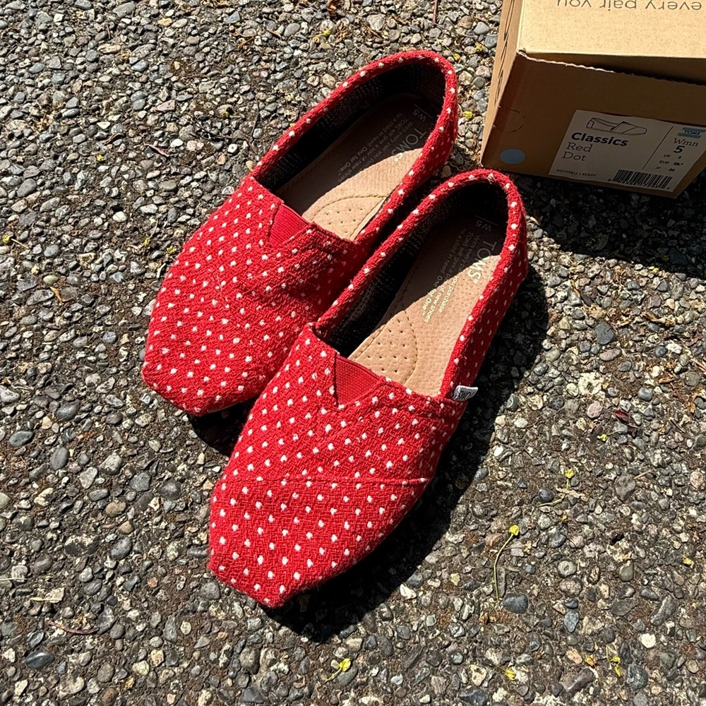 Toms Red Polka Dot Alpargata slip on